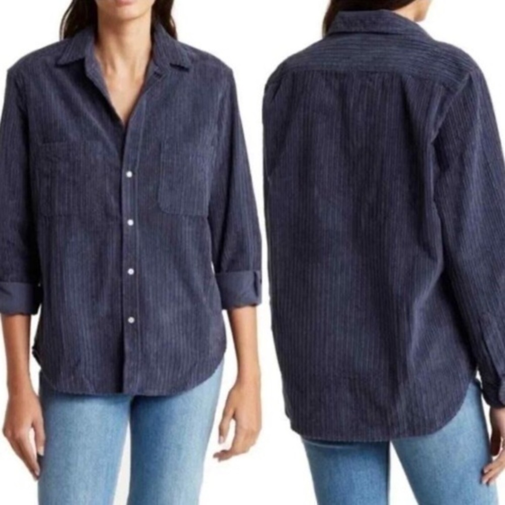 FRANK & EILEEN "Eileen" Relaxed Fit Corduroy Button-Up Shirt Lagoon Blue